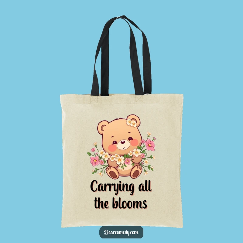 Funny Bear Flower Garland Tote Bag: Tangled Bear Fun, Carry Your Laughs Funny Gift!