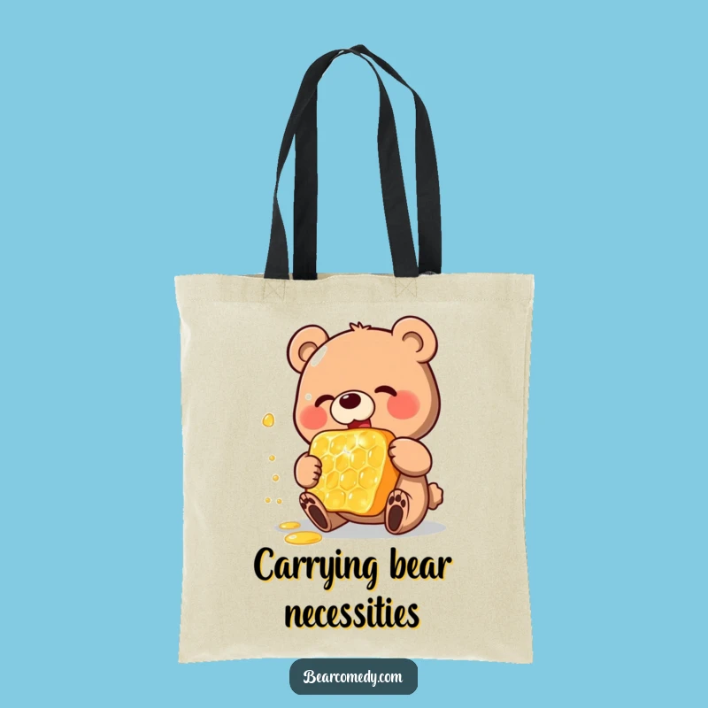 Funny Honey Bear Tote Bag: Happy Bear, Giant Honeycomb, Eco-Friendly Gift