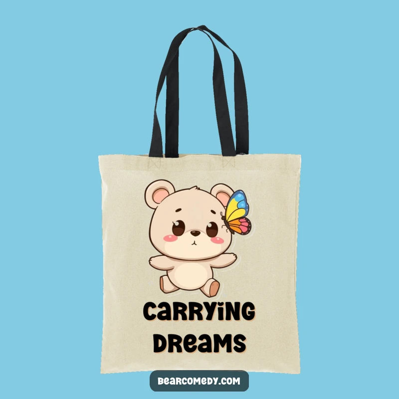 Funny Bear Butterfly Chase Tote Bag - Carry Joyful Adventures with Style!
