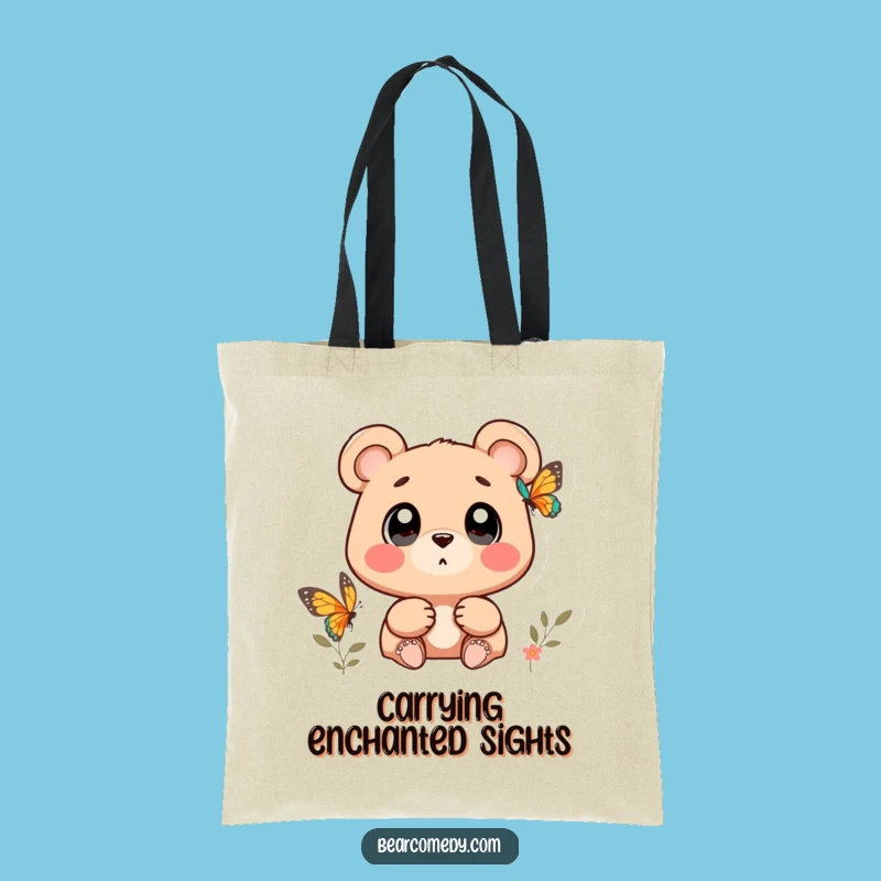 Charming Funny Wondering Bear Butterfly Tote Bag: Carry Your Wonder