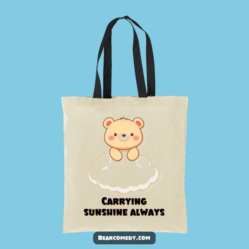 Funny Bear Cloud Rider Tote Bag: Smiling Bear in Sky, Carry Your Smiles Funny Gift!