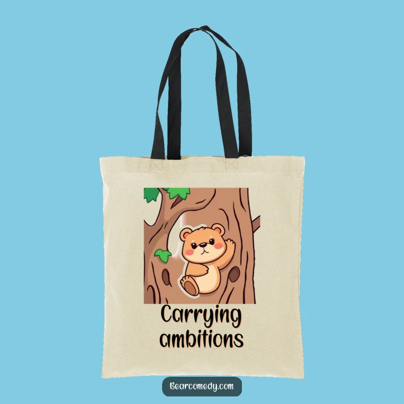 Funny Bear Climbing Tote Bag: Determined Animal Carryall for the Perfect Funny Gift!