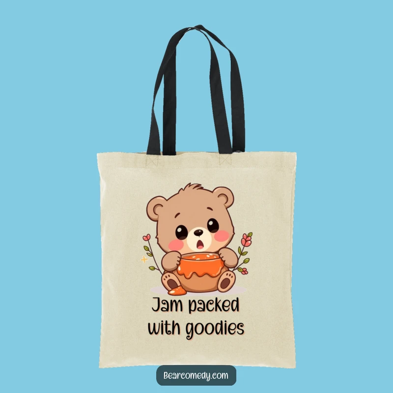 Funny Bear Tote Bag - Jam Discovery Design, Surprised Squeak Fun