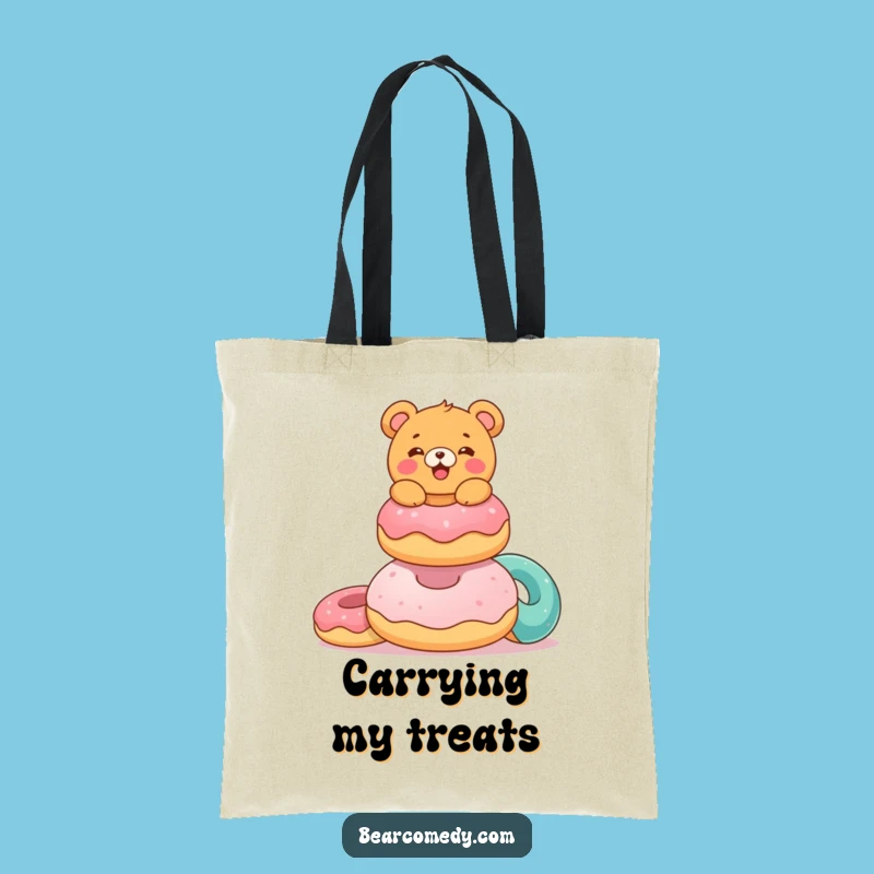 Funny Donut Bear Tote Bag: Delighted Bear, Giant Donuts, Eco Gift