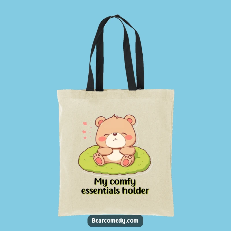 Funny Bear Tote Bag - Lounging Sigh Design, Cozy Bed Carry-All